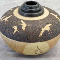 Rex-Funk-Fall-Migration-Alligator-juniper-African-blackwood-pyrography-metal-leaf