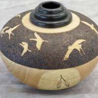 Rex-Funk-Fall-Migration-Alligator-juniper-African-blackwood-pyrography-metal-leaf
